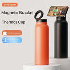 Magnetic Phone Holder Sports Water Bottle Insulated Flask with Phone Mount Stand for Gym Outdoor Activities and Daily Hydration