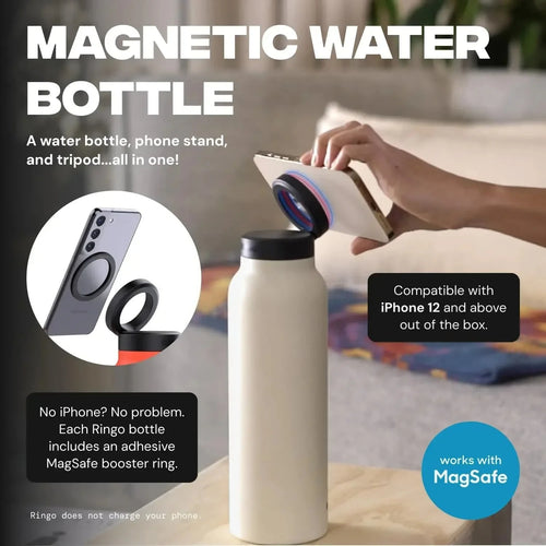 Magnetic Phone Holder Sports Water Bottle Insulated Flask with Phone Mount Stand for Gym Outdoor Activities and Daily Hydration